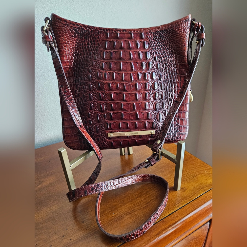 Brahmin Genuine Leather Katie Pecan Melbourne Crossbody Purse